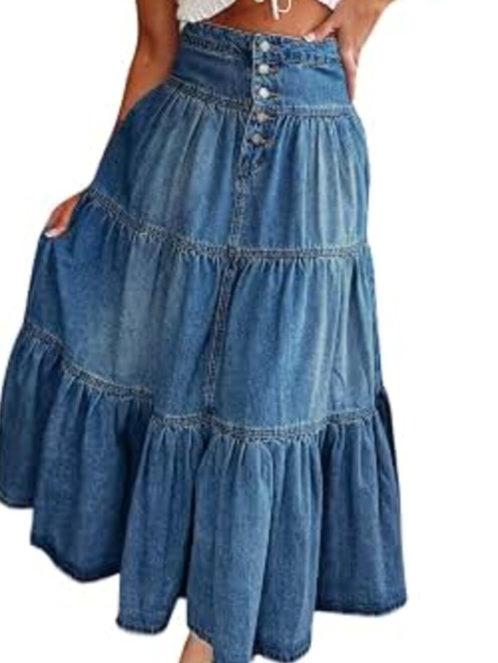 Cider Denim Maxi Skirt with Buttons